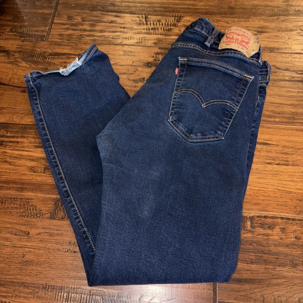 Levis 501 Jeans Straight Leg Men's Size 38” X 32* Dark Wash Denim Button Fly